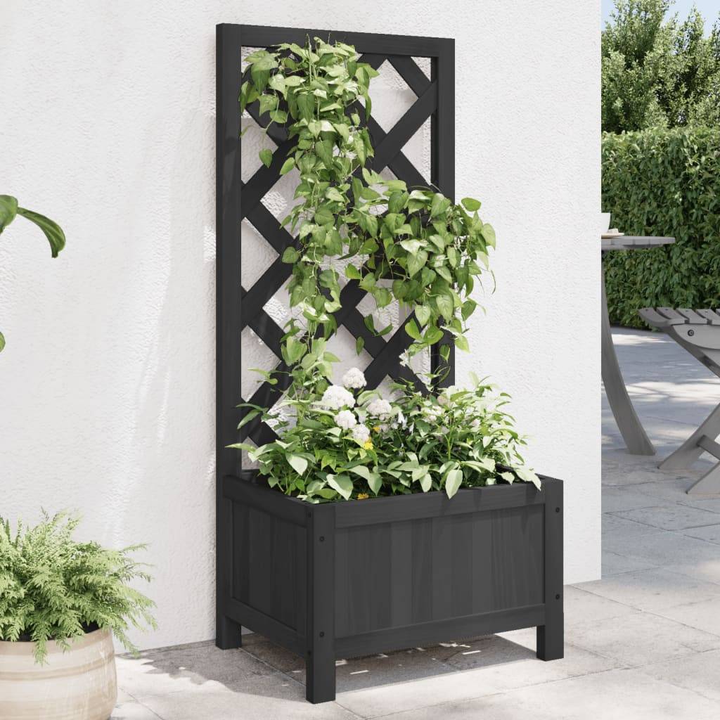 vidaXL Pflanzkübel mit Spalier Schwarz Massivholz Tanne