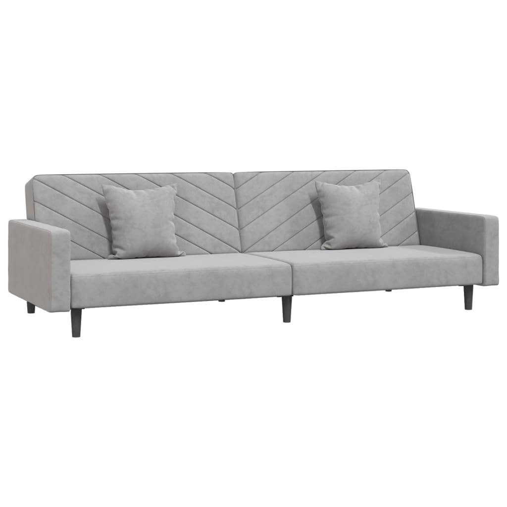 vidaXL Schlafsofa 2-Sitzer mit 2 Kissen Hellgrau Samt