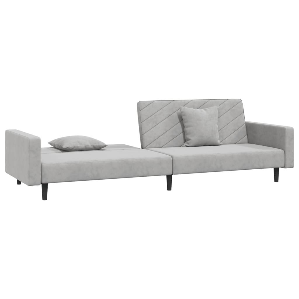 vidaXL Schlafsofa 2-Sitzer mit 2 Kissen Hellgrau Samt