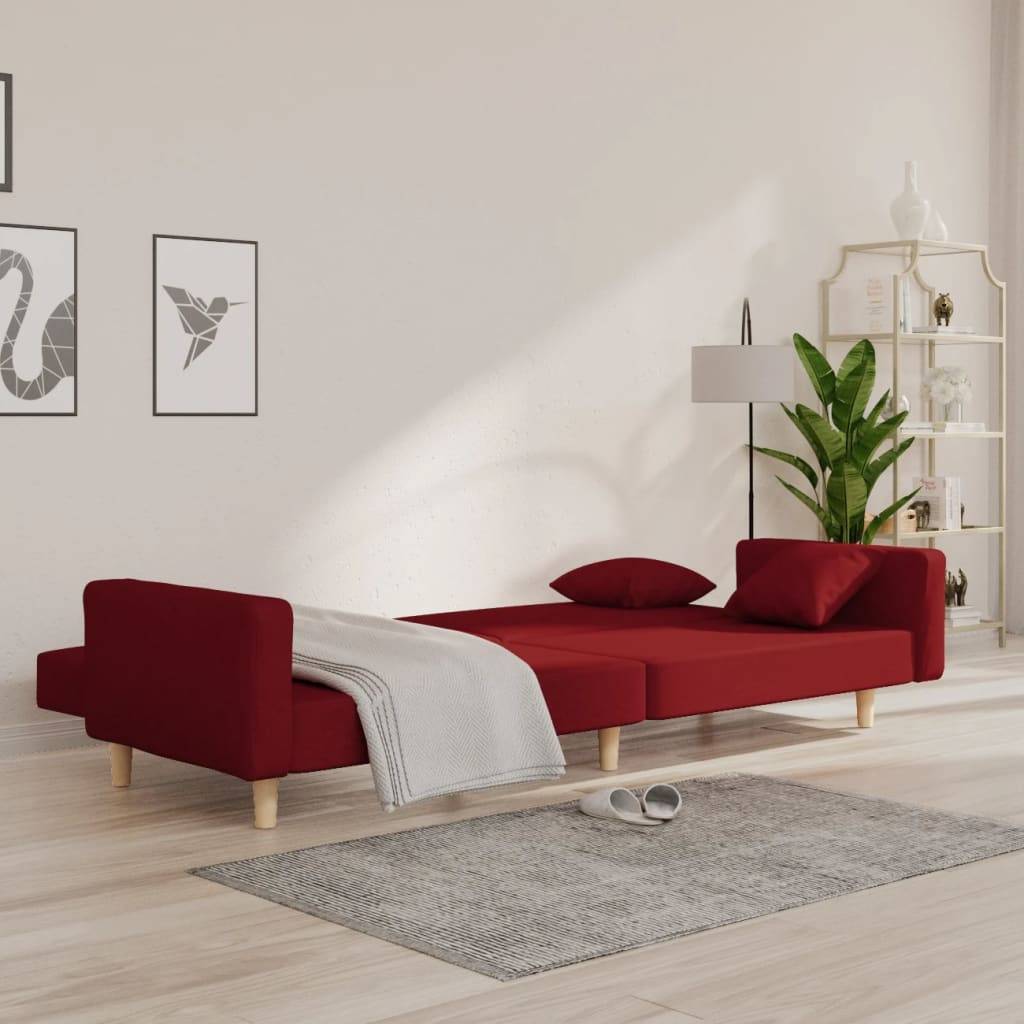 vidaXL Schlafsofa 2-Sitzer mit 2 Kissen Weinrot Stoff
