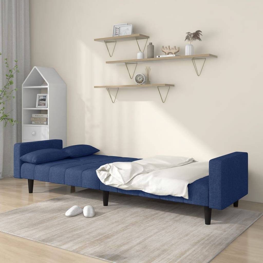 vidaXL Schlafsofa 2-Sitzer mit 2 Kissen Blau Stoff