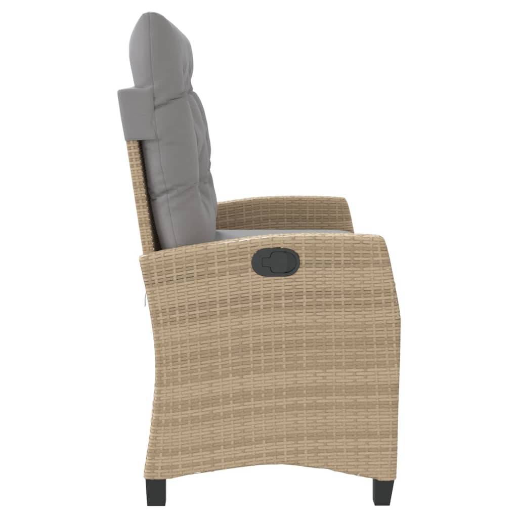 vidaXL Gartenbank Verstellbar mit Kissen Beige Poly Rattan