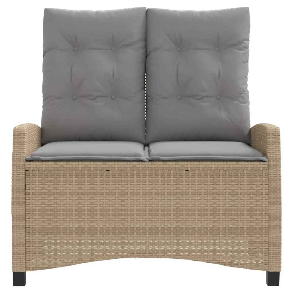 vidaXL Gartenbank Verstellbar mit Kissen Beige Poly Rattan