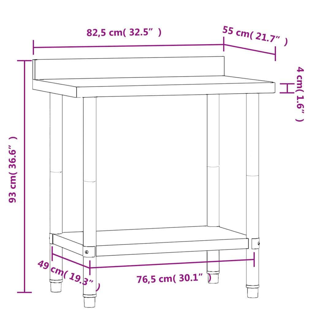 vidaXL Küchen-Arbeitstisch mit Aufkantung 82,5x55x93 cm Edelstahl