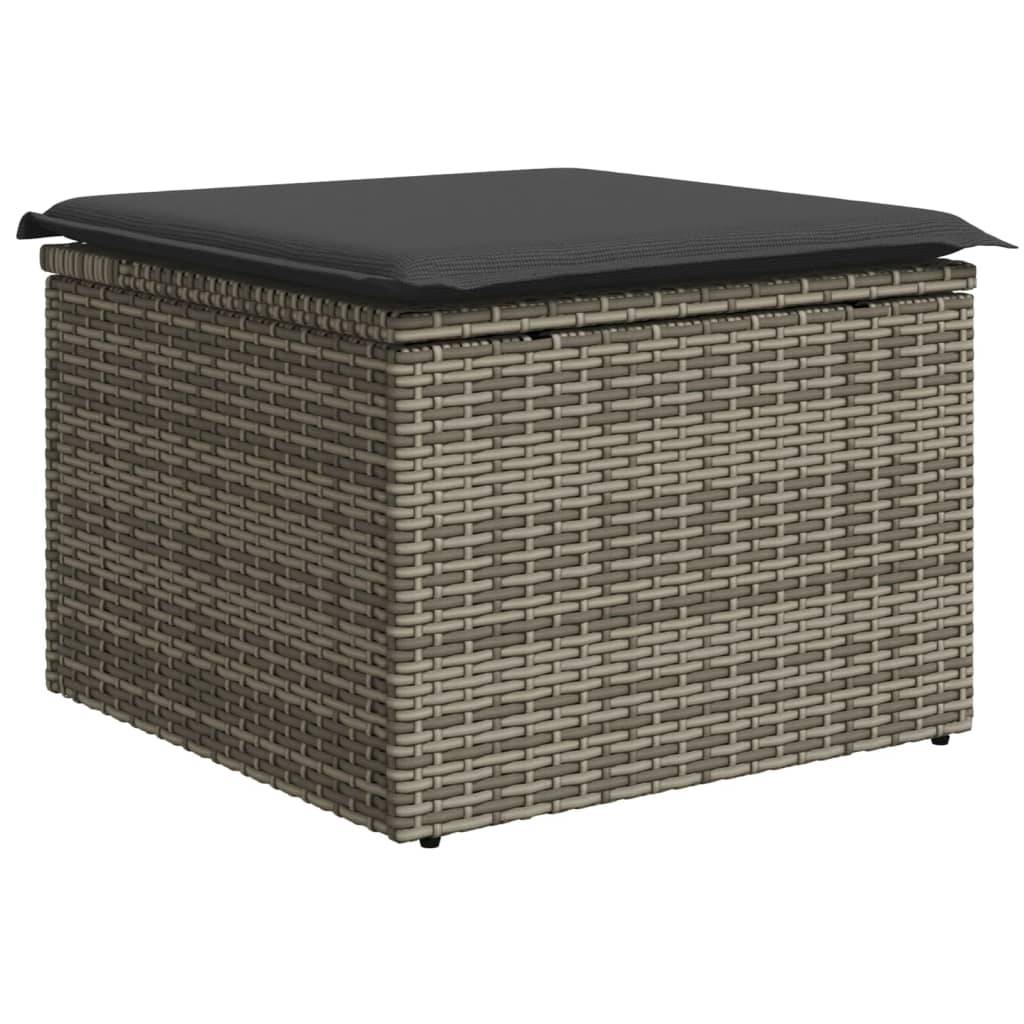 vidaXL Gartenhocker mit Kissen Grau 55x55x37 cm Poly Rattan