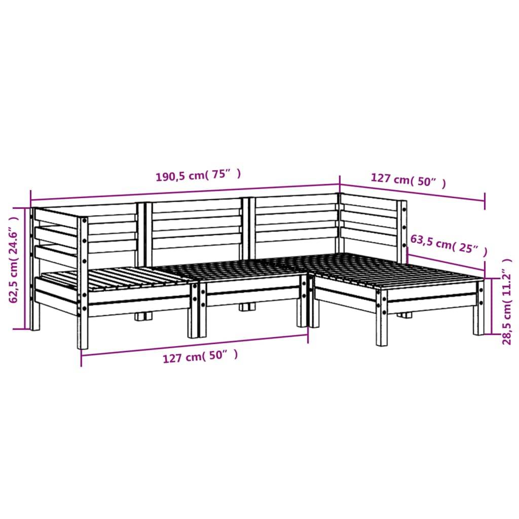 vidaXL Gartensofa 3-Sitzer mit Hocker Weiß Massivholz Kiefer