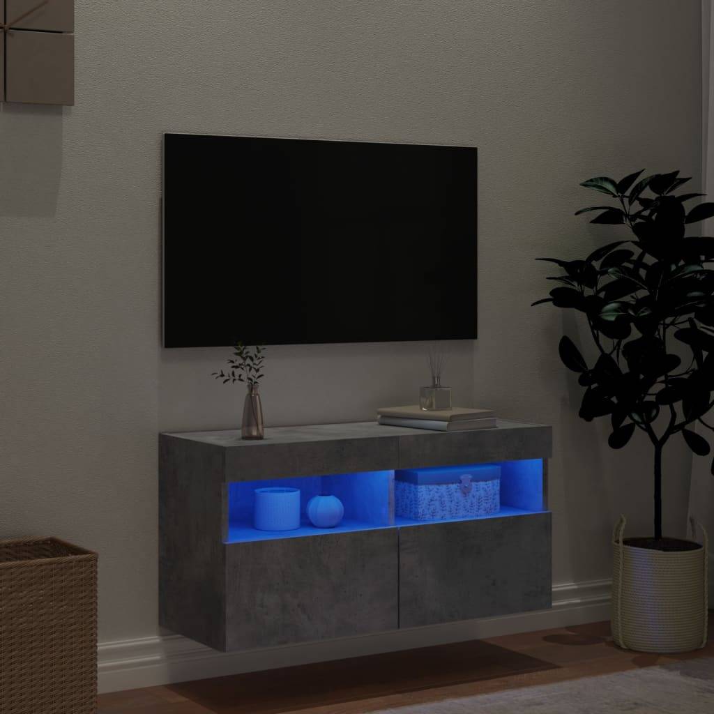 vidaXL TV-Wandschrank mit LED-Leuchten Betongrau 80x30x40 cm