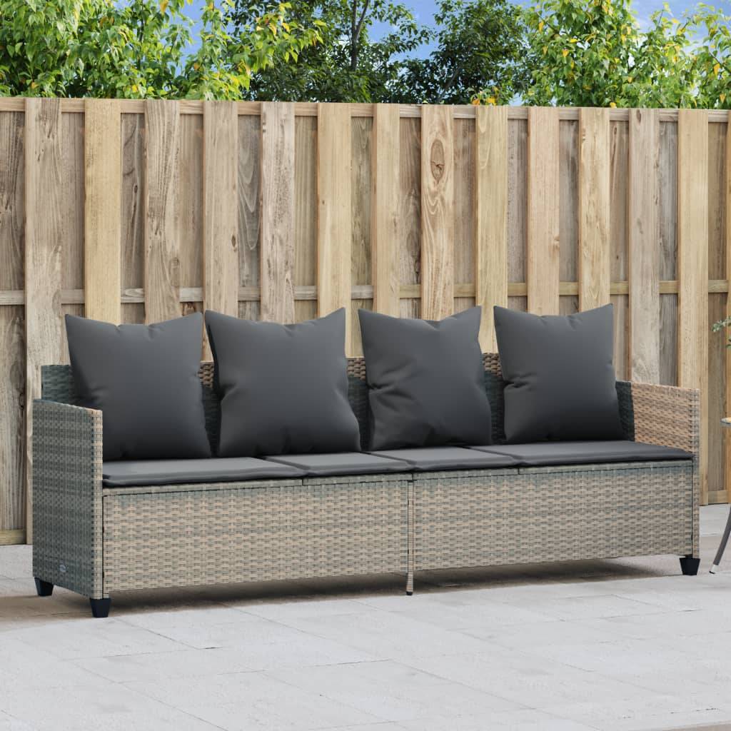 vidaXL Sonnenliege mit Kissen Hellgrau Poly Rattan