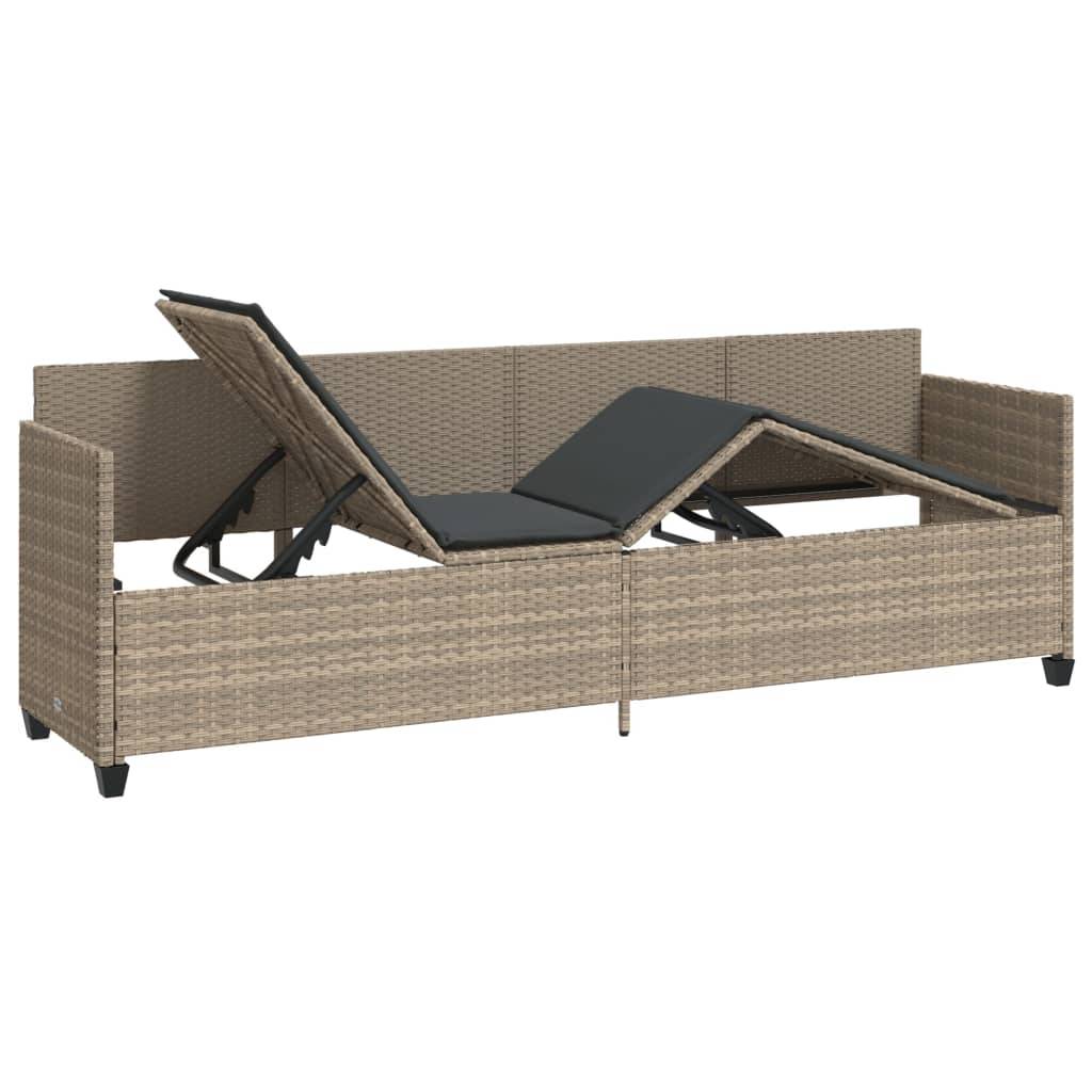 vidaXL Sonnenliege mit Kissen Hellgrau Poly Rattan