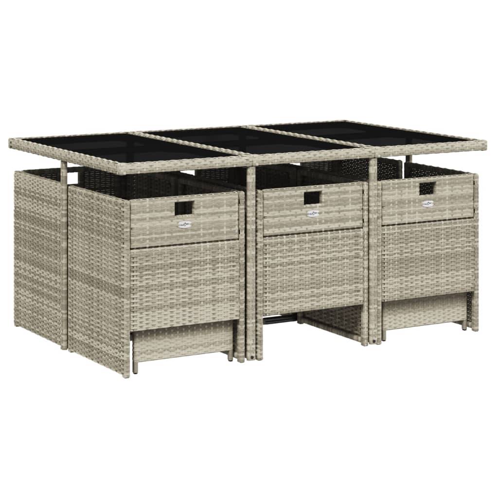 vidaXL 11-tlg. Garten-Essgruppe mit Kissen Hellgrau Poly Rattan