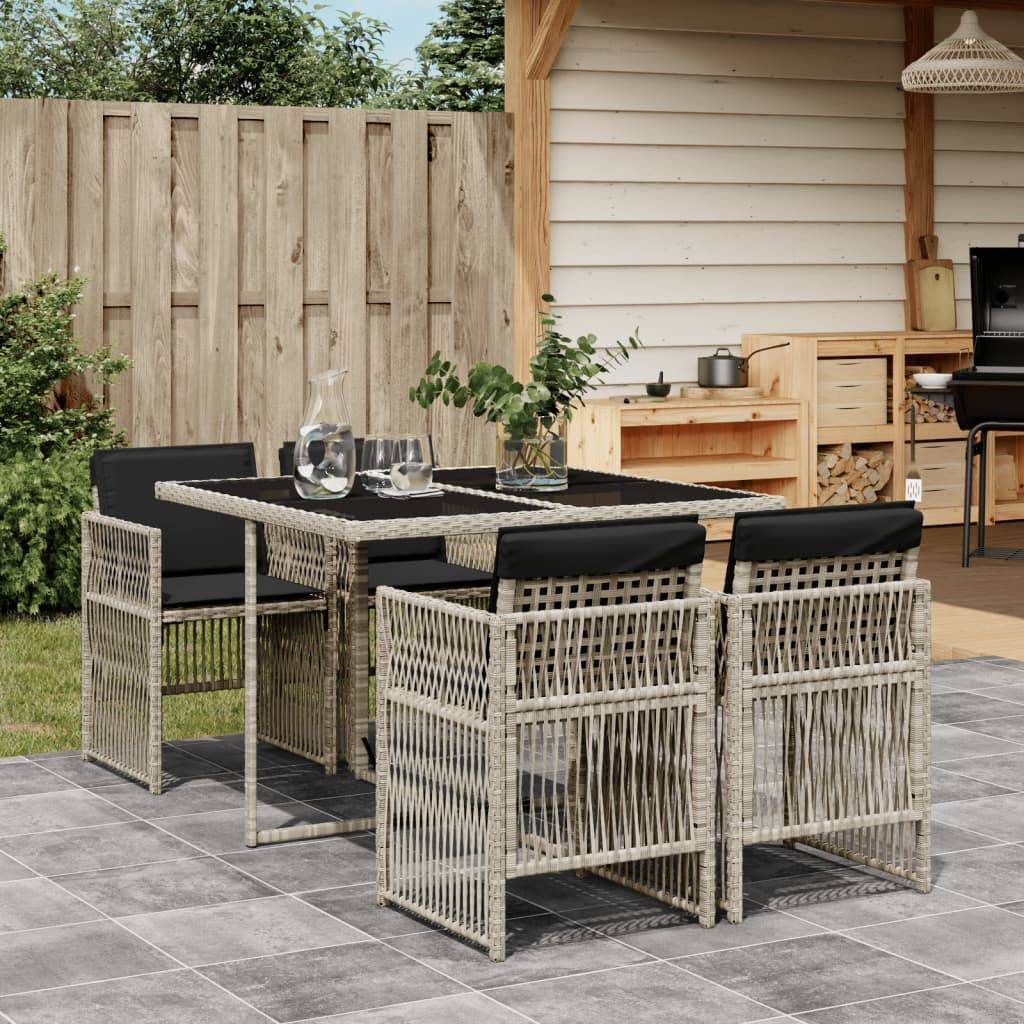 vidaXL 5-tlg. Garten-Essgruppe mit Kissen Hellgrau Poly Rattan