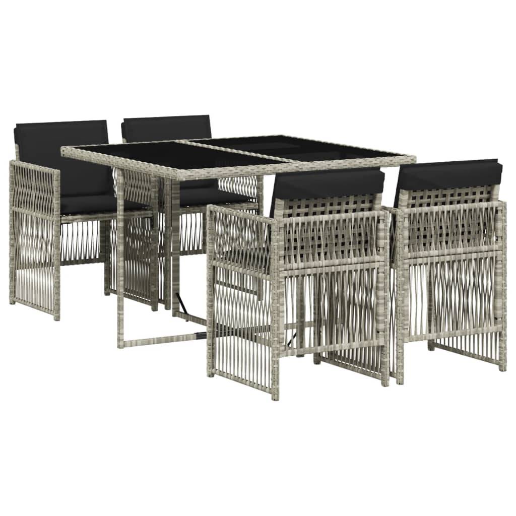 vidaXL 5-tlg. Garten-Essgruppe mit Kissen Hellgrau Poly Rattan