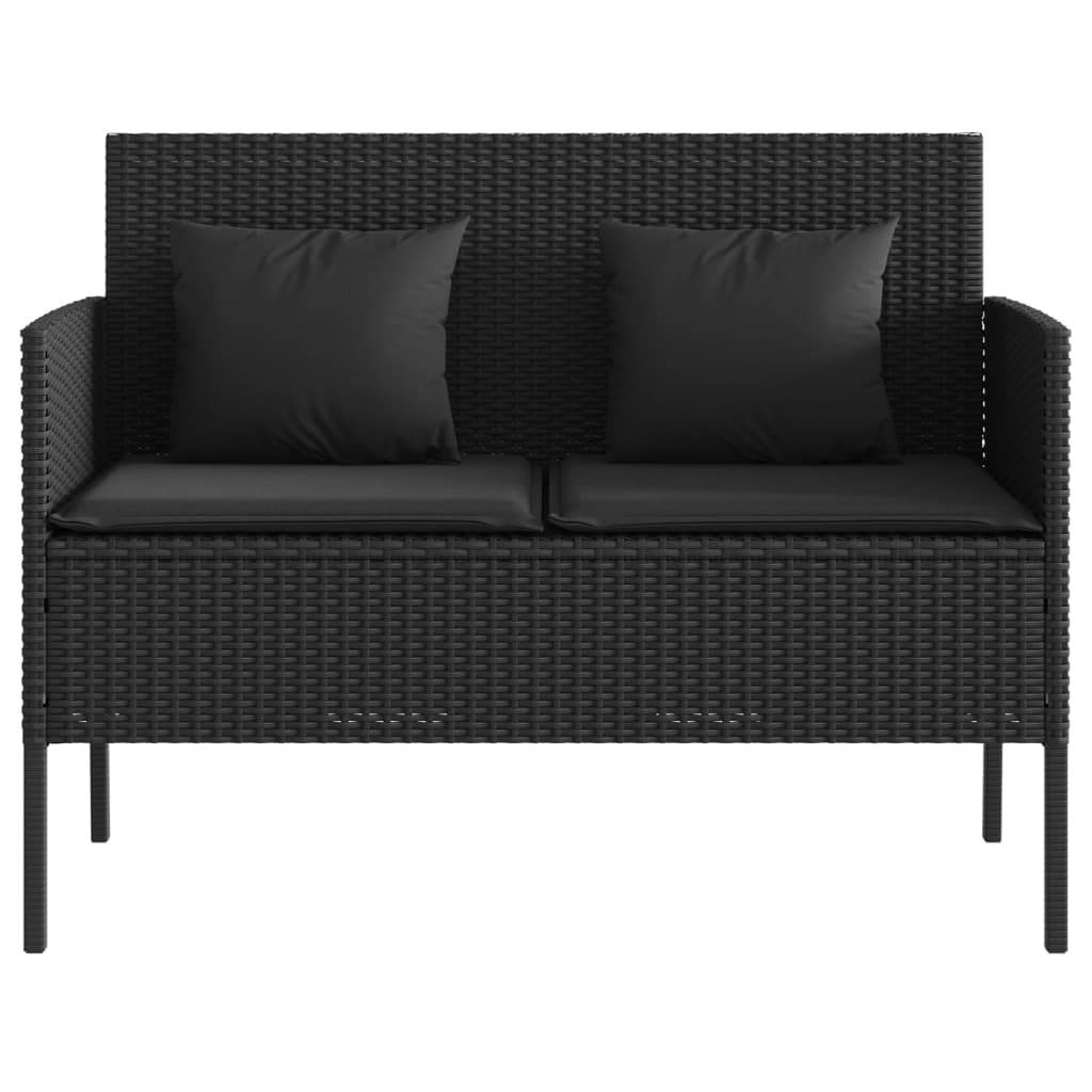 vidaXL Gartenbank mit Kissen Schwarz Poly Rattan