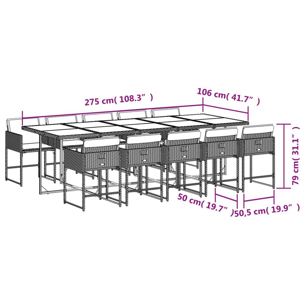 vidaXL 11-tlg. Garten-Essgruppe mit Kissen Braun Poly Rattan
