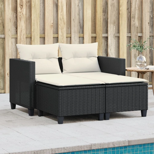 vidaXL Gartensofa 2-Sitzer mit Hockern Schwarz Poly Rattan vidaXL Gartensofa 2-Sitzer mit Hockern Schwarz Poly Rattan