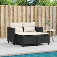vidaXL Gartensofa 2-Sitzer mit Hockern Schwarz Poly Rattan vidaXL Gartensofa 2-Sitzer mit Hockern Schwarz Poly Rattan