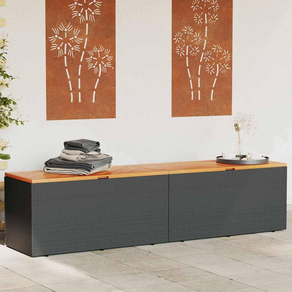 vidaXL Gartentruhe Schwarz 220x50x54 cm Poly Rattan Akazienholz