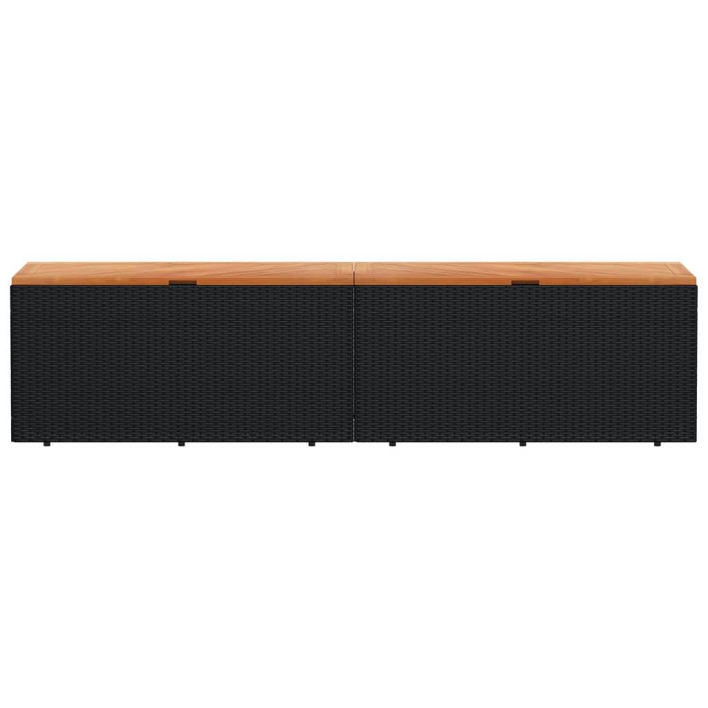 vidaXL Gartentruhe Schwarz 220x50x54 cm Poly Rattan Akazienholz
