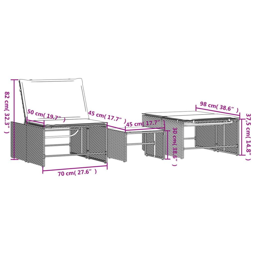 vidaXL Sonnenliegen 2 Stk. mit Tisch Beige Poly Rattan
