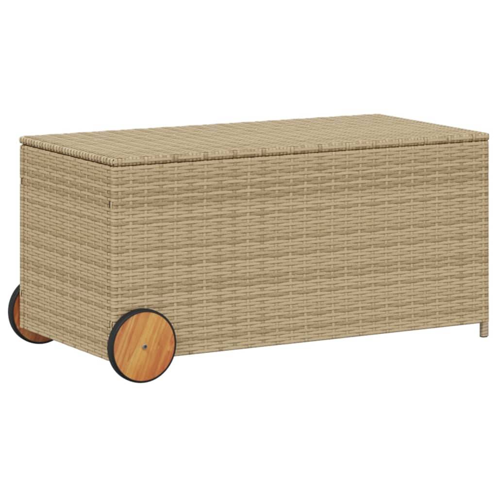 vidaXL Gartentruhe mit Rollen Beige 190L Poly Rattan