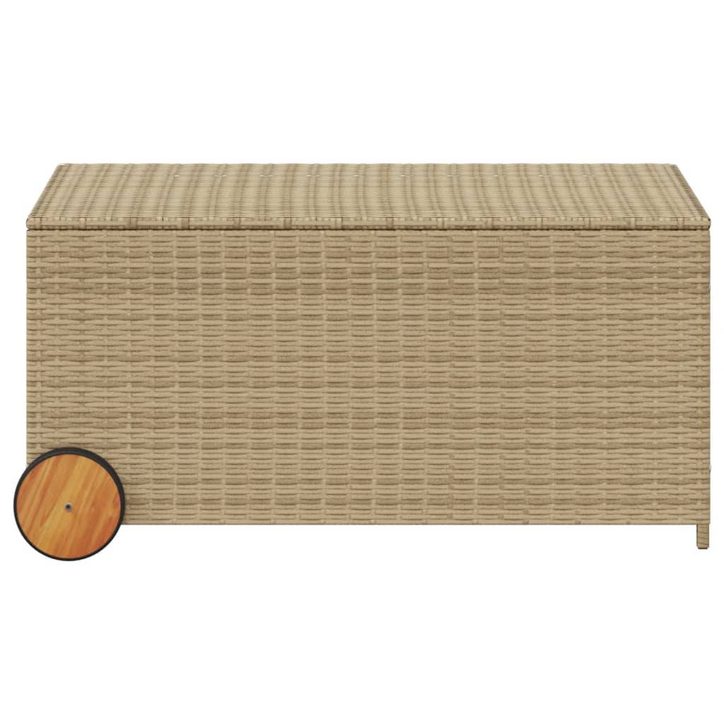 vidaXL Gartentruhe mit Rollen Beige 190L Poly Rattan