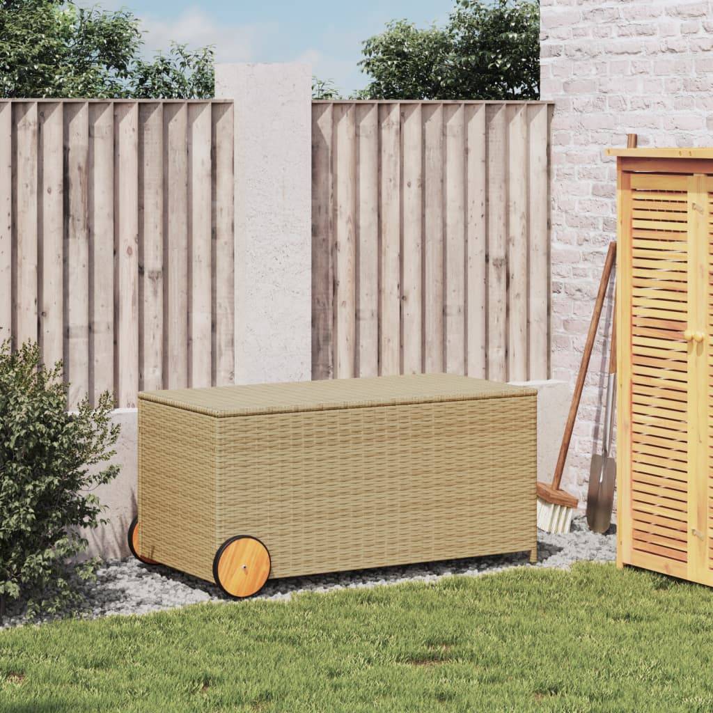 vidaXL Gartentruhe mit Rollen Beige 190L Poly Rattan