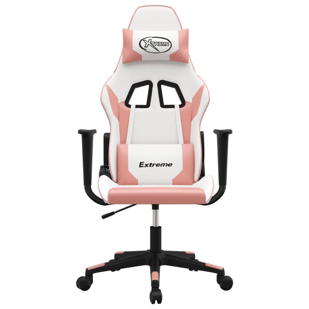 vidaXL Gaming-Stuhl mit Massagefunktion Weiß und Rosa Kunstleder