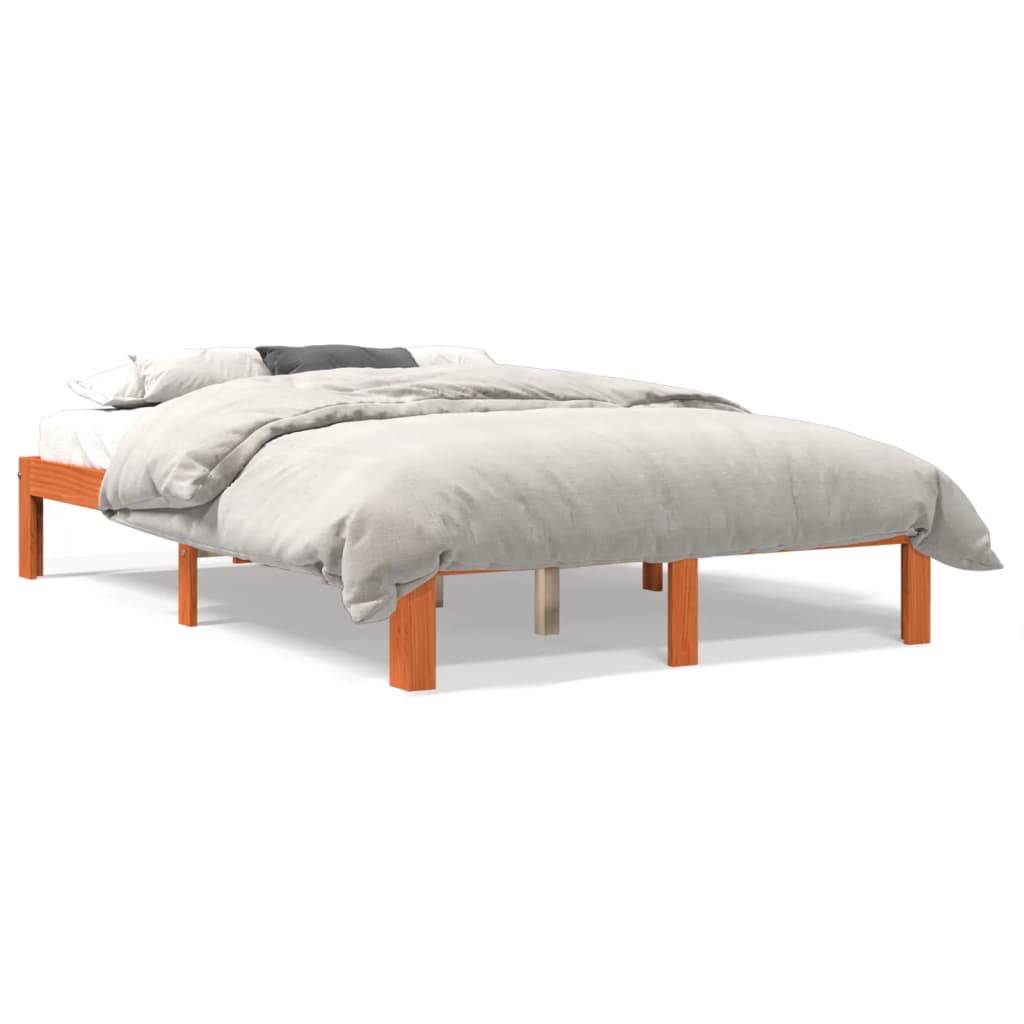 vidaXL Massivholzbett ohne Matratze Wachsbraun 140x200 cm Kiefernholz