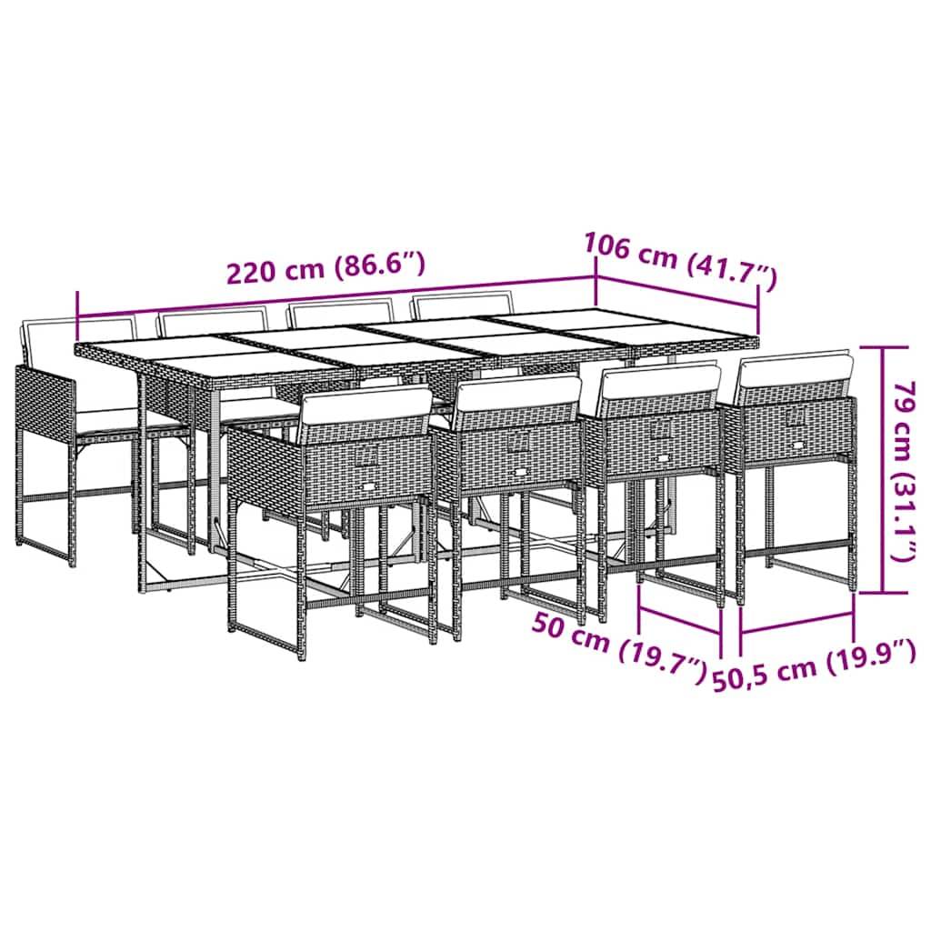 vidaXL 9-tlg. Garten-Essgruppe mit Kissen Hellgrau Poly Rattan
