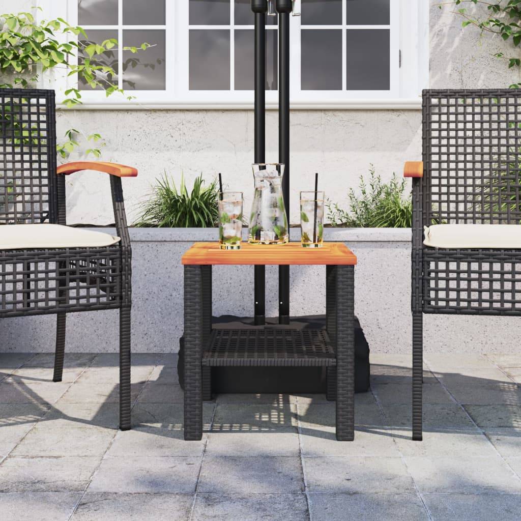 vidaXL Gartentisch Schwarz 40x40x42 cm Poly Rattan Akazienholz