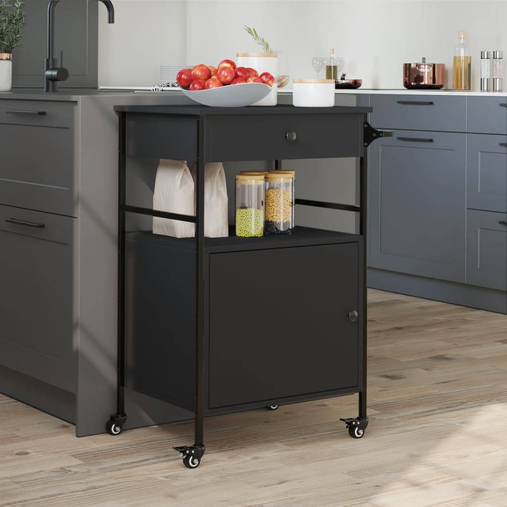 vidaXL Küchenwagen Schwarz 56x43x89,5 cm Holzwerkstoff