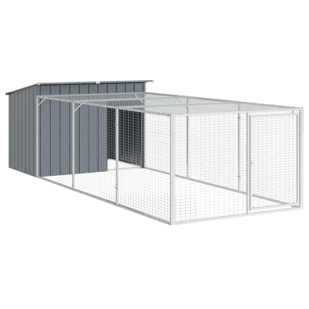 vidaXL Hundehütte mit Auslauf Anthrazit 153x396x110cm Verzinkter Stahl