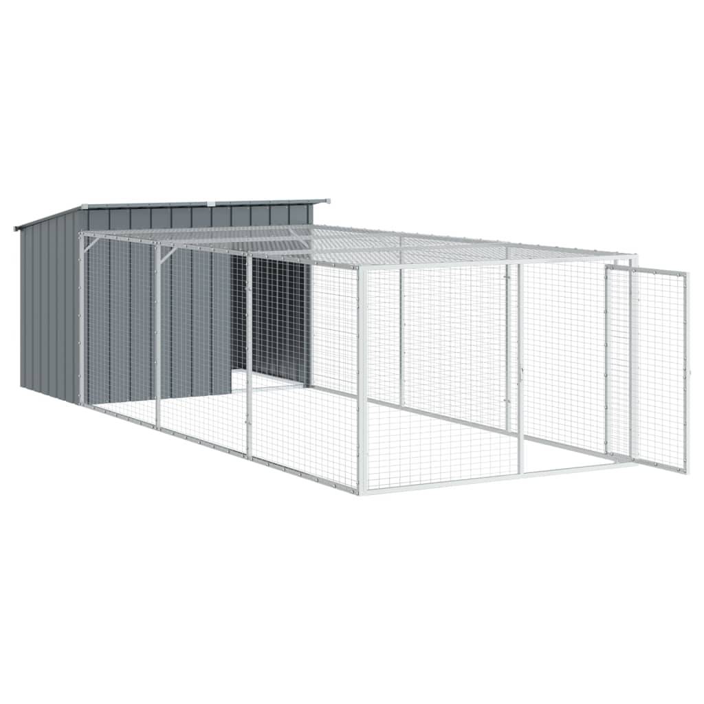 vidaXL Hundehütte mit Auslauf Anthrazit 153x396x110cm Verzinkter Stahl