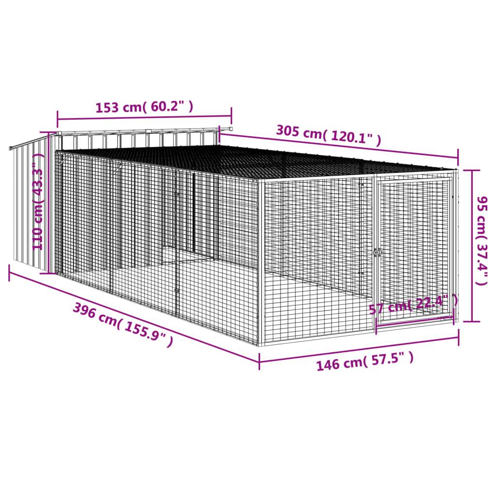 vidaXL Hundehütte mit Auslauf Anthrazit 153x396x110cm Verzinkter Stahl