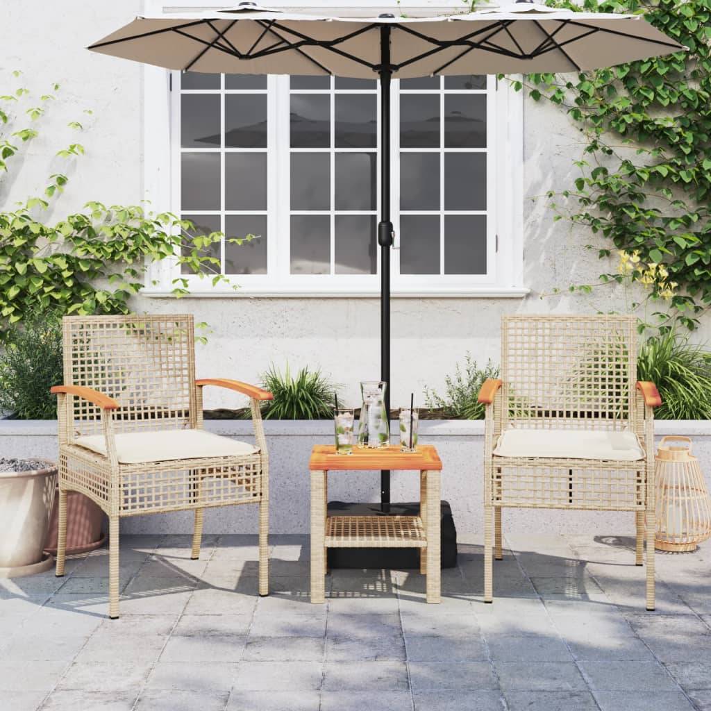 vidaXL Gartenstühle mit Kissen 2 Stk. Beige Poly Rattan Akazienholz