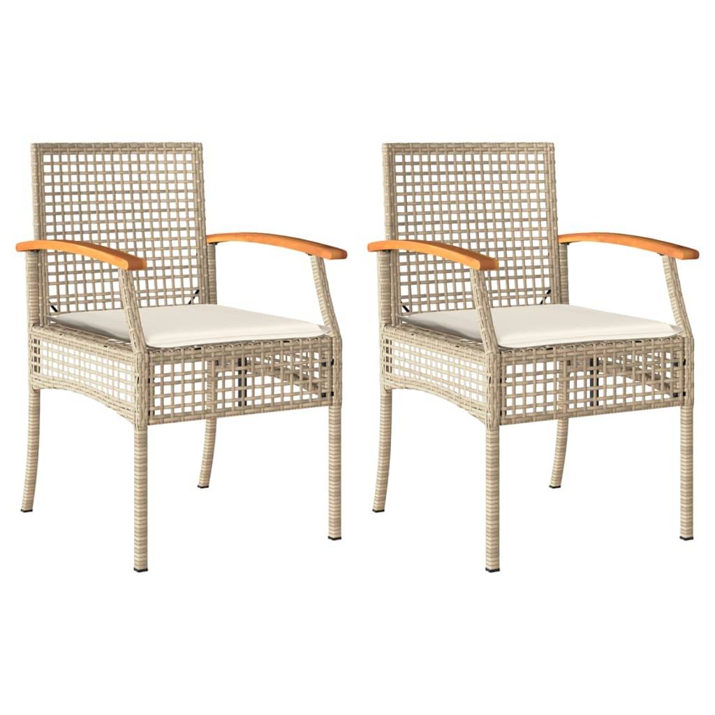 vidaXL Gartenstühle mit Kissen 2 Stk. Beige Poly Rattan Akazienholz