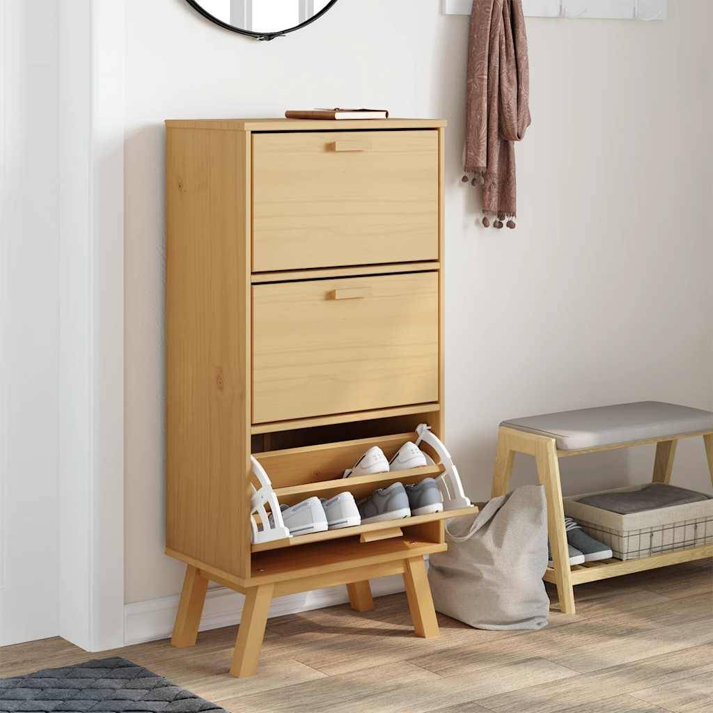 vidaXL Schuhschrank OLDEN Braun 55x35x120 cm Massivholz Kiefer