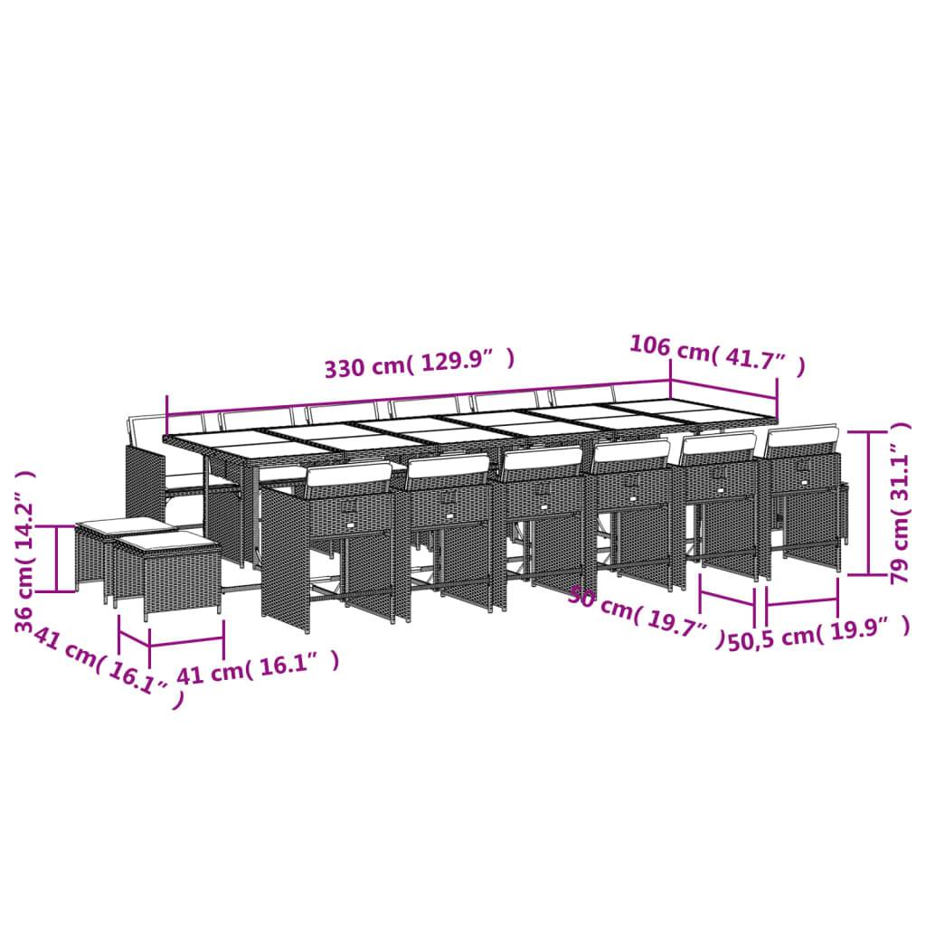 vidaXL 17-tlg. Garten-Essgruppe mit Kissen Grau Poly Rattan