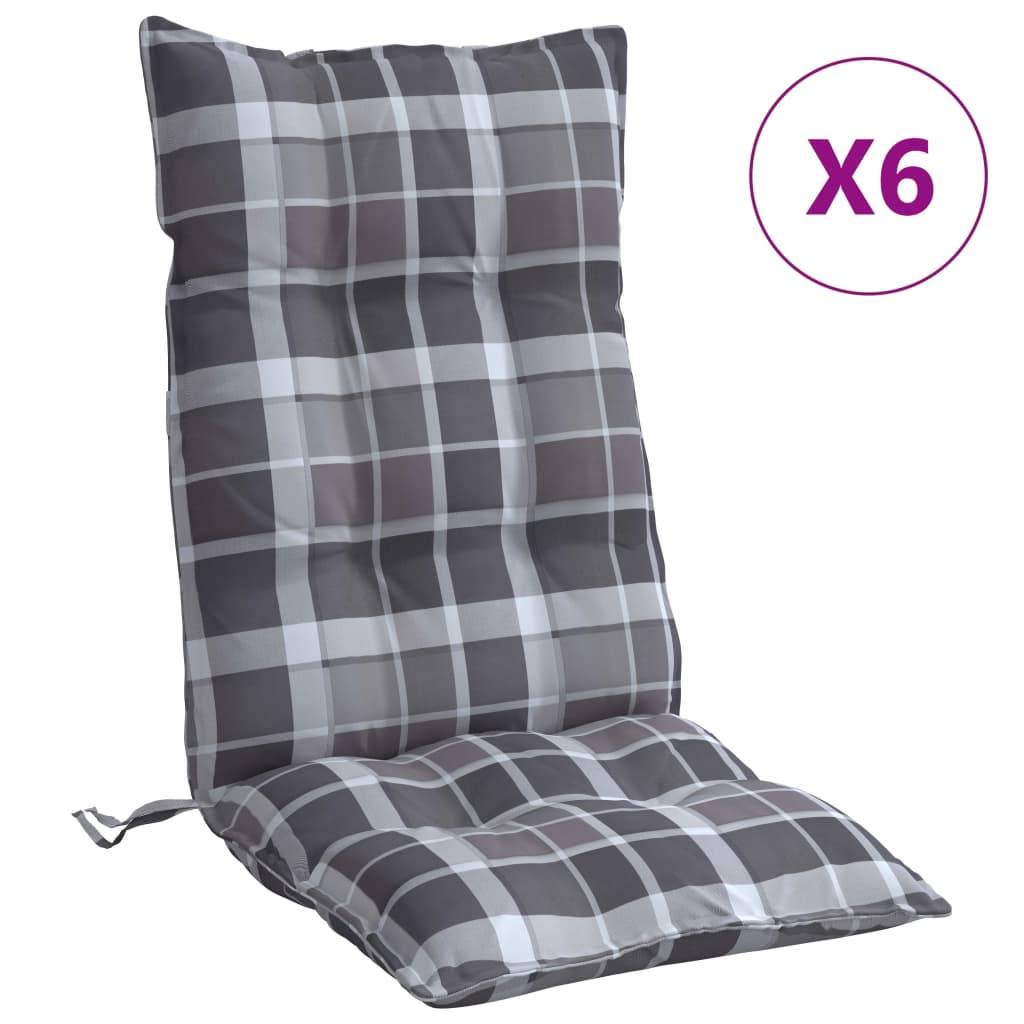 vidaXL Hochlehner-Auflagen 6 Stk. Grau Karomuster Oxford-Gewebe