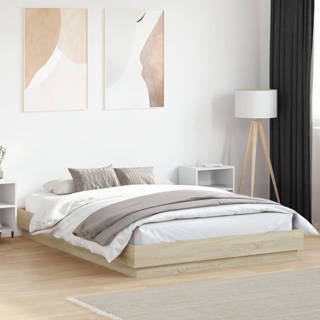 vidaXL Bettgestell Sonoma-Eiche 140x200 cm Holzwerkstoff