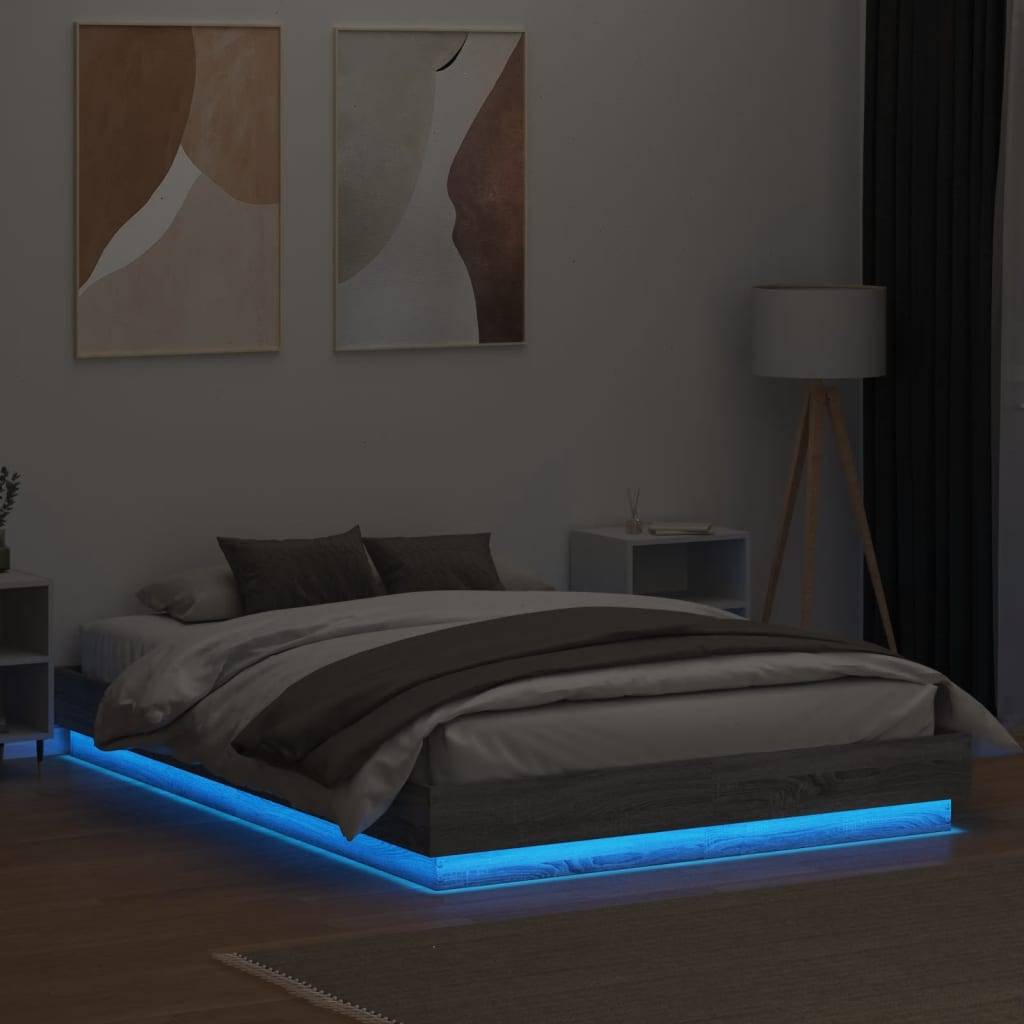 vidaXL Bettgestell mit LED Grau Sonoma-Eiche 120x200 cm