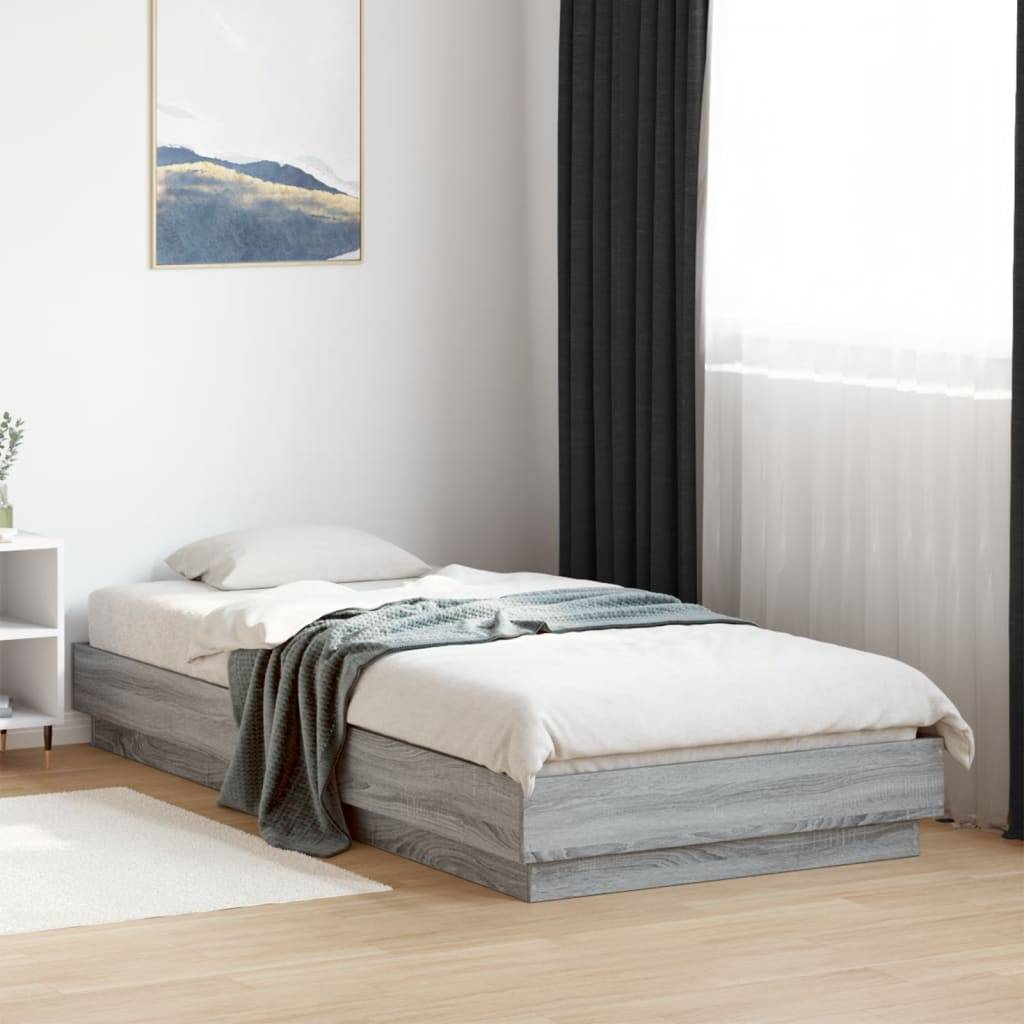 vidaXL Bettgestell mit LED Grau Sonoma-Eiche 90x200 cm