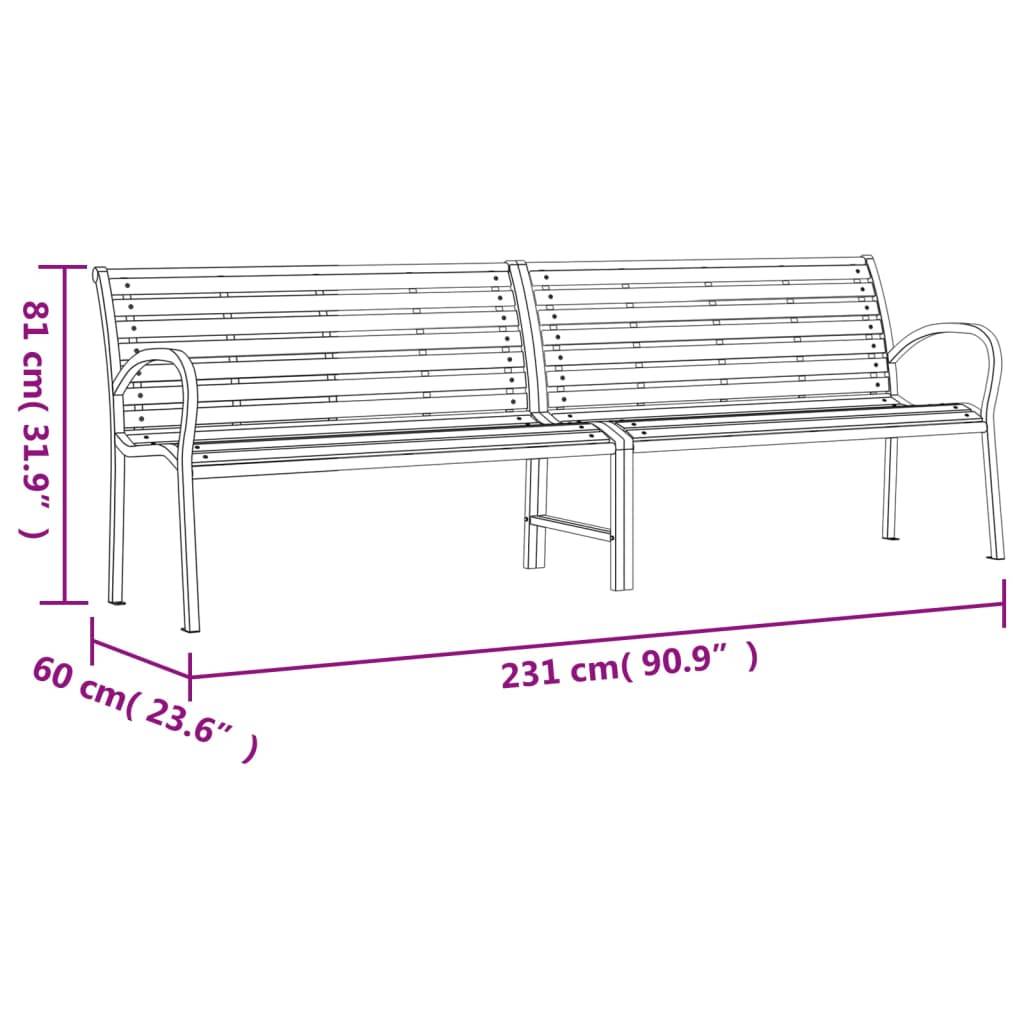 vidaXL Doppel-Gartenbank Schwarz 231 cm Stahl und WPC