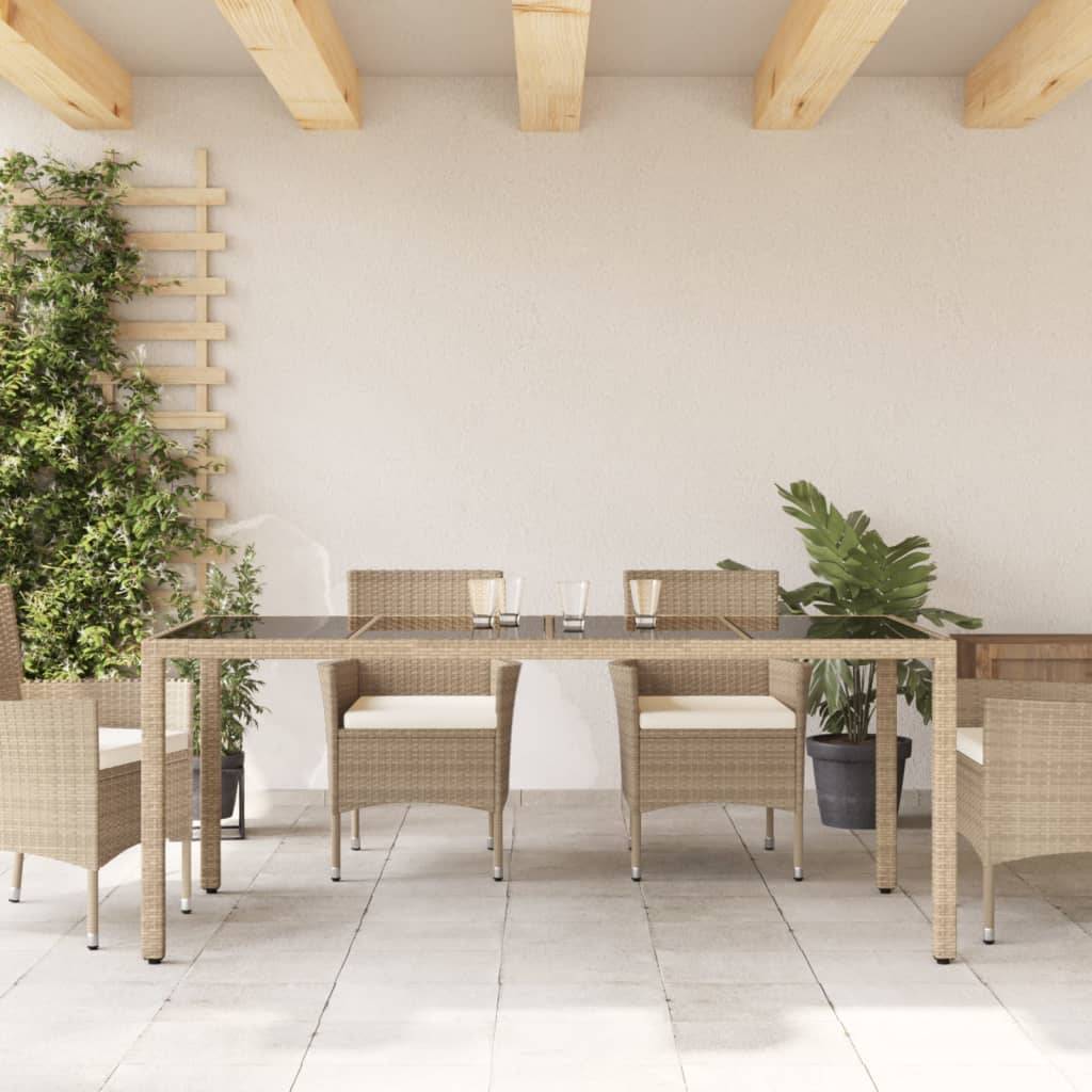 vidaXL Gartentisch mit Glasplatte Beige 190x90x75 cm Poly Rattan