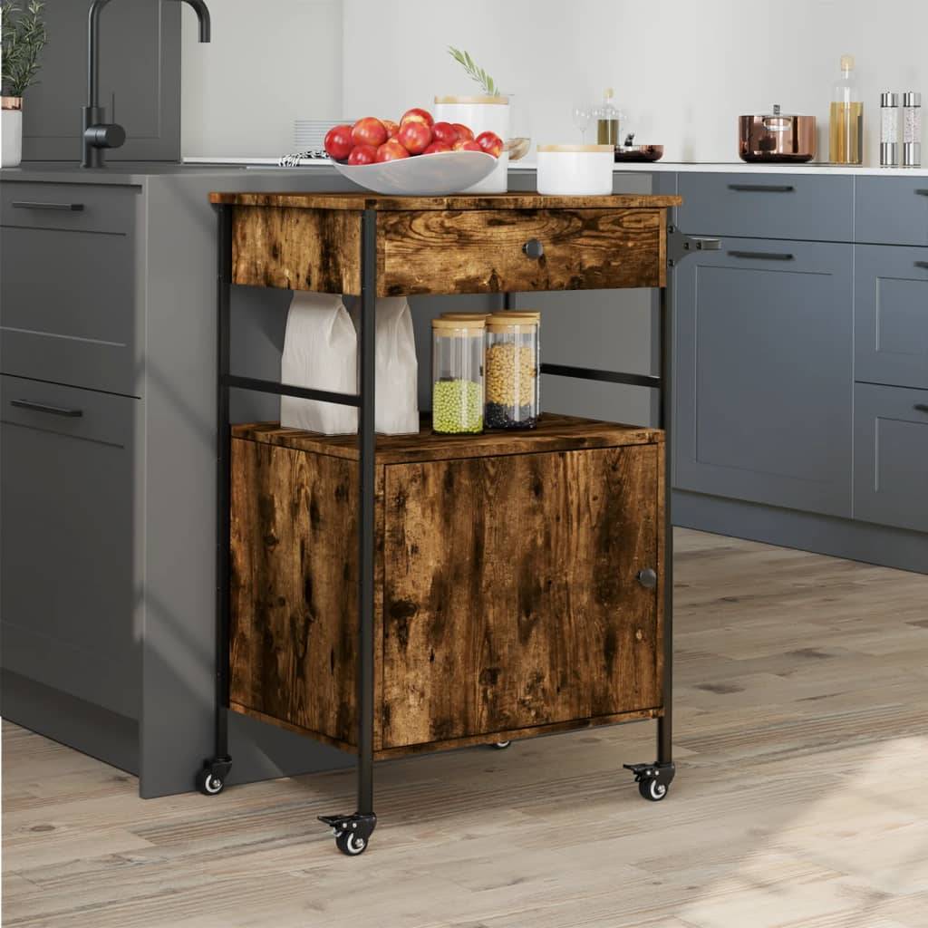 vidaXL Küchenwagen Räuchereiche 56x43x89,5 cm Holzwerkstoff