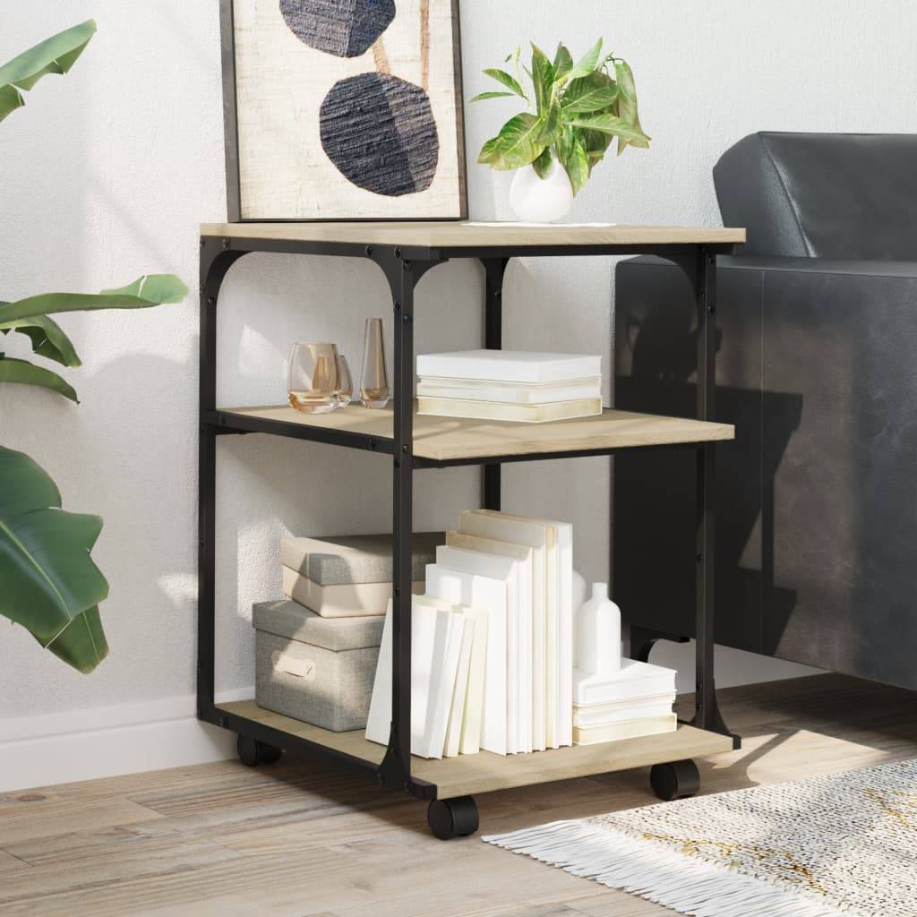 vidaXL Druckerständer 3 Ablagen Sonoma-Eiche 43x48x64 cm Holzwerkstoff