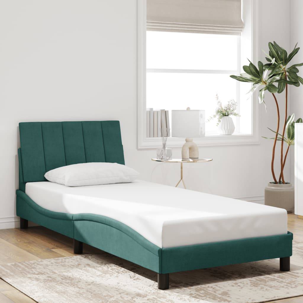 vidaXL Bettgestell mit LED ohne Matratze "Hanko" Dunkelgrün 90x190 cm Samt