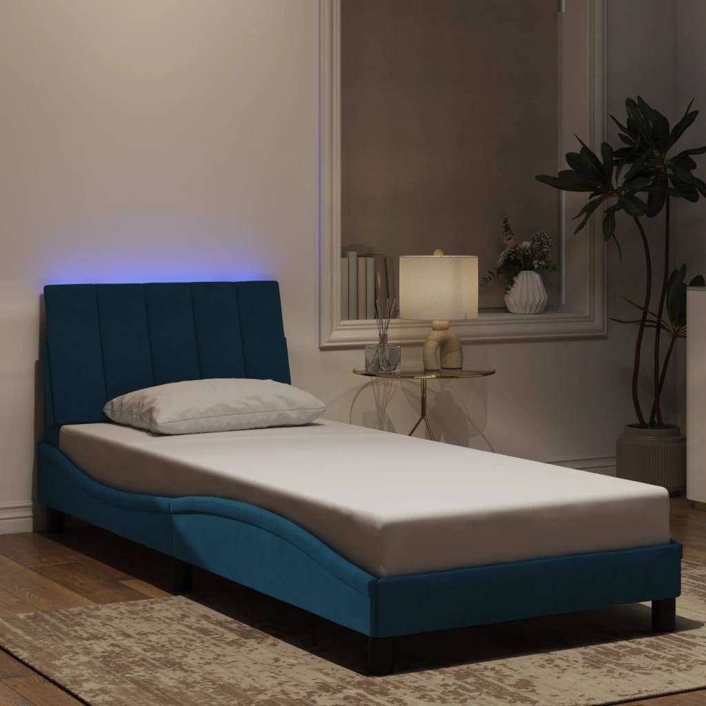 vidaXL Bettgestell mit LED ohne Matratze "Hanko" Blau 80x200 cm Samt
