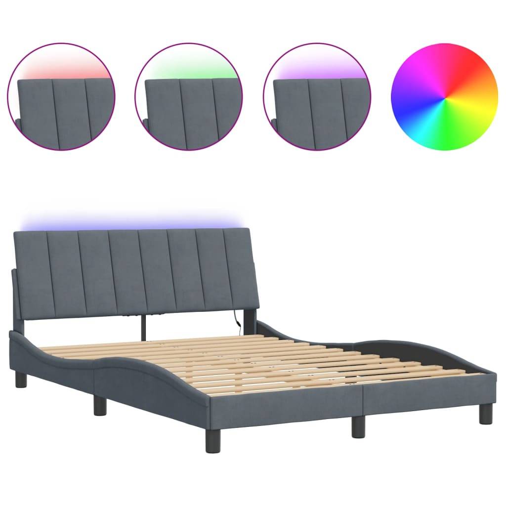 vidaXL Bettgestell mit LED ohne Matratze "Hanko" Dunkelgrau 120x200 cm Samt