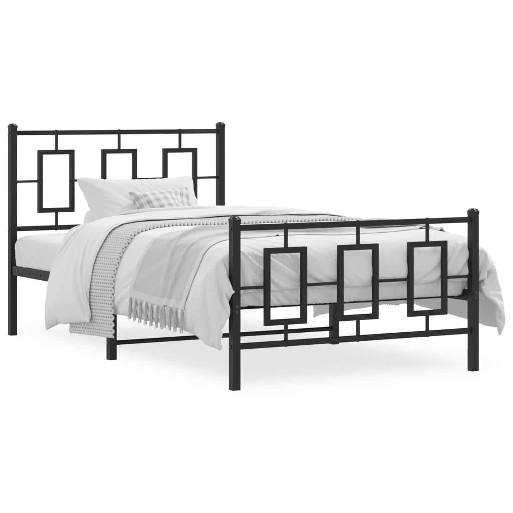 vidaXL Bettgestell mit Kopf- und Fußteil Metall Schwarz 100x200 cm